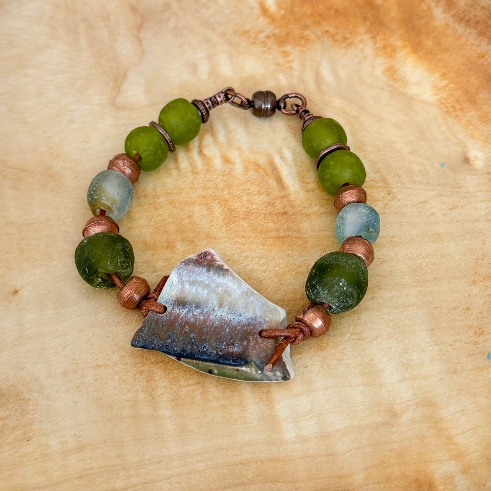 Handmade Ceramic Bracelet | Recycled Glass Beads - Picture 6 of 8